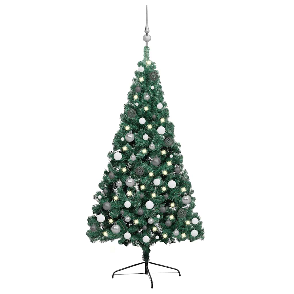 Kunstkerstboom met verlichting en kerstballen half 240 cm groen – afbeelding 1