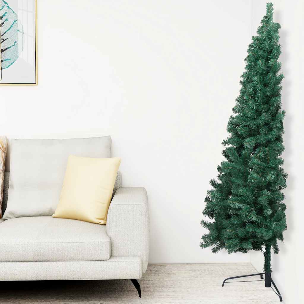 Kunstkerstboom met verlichting en kerstballen half 240 cm groen – afbeelding 2