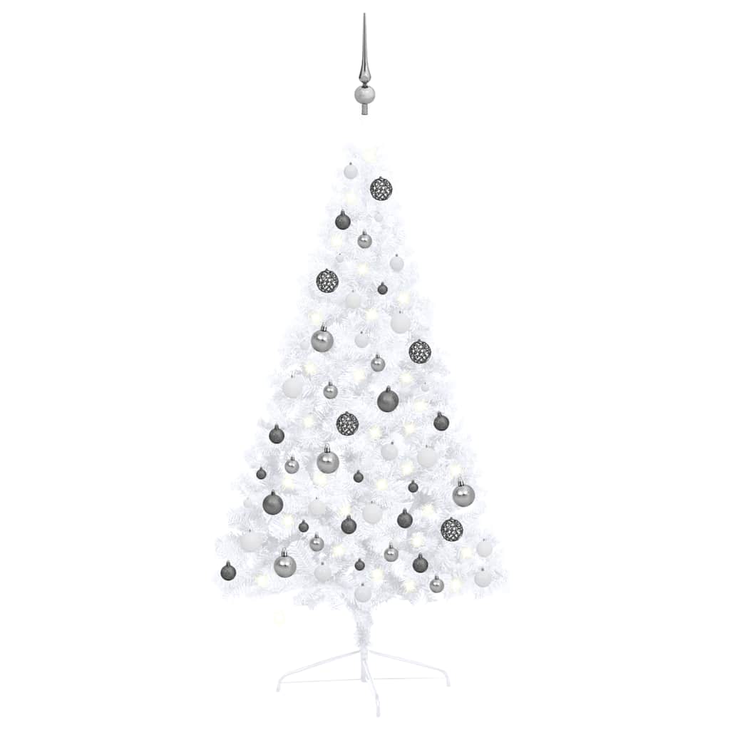 Kunstkerstboom met verlichting en kerstballen half 120 cm wit – afbeelding 1