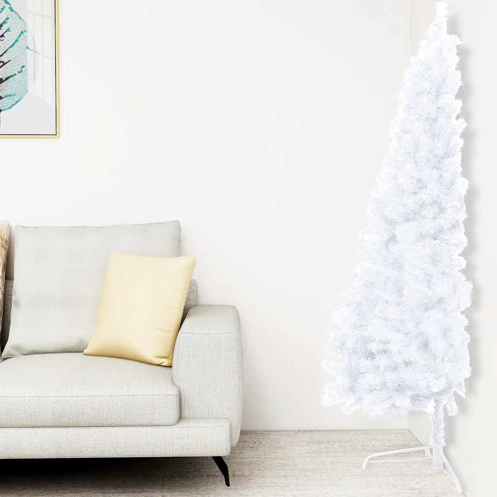 Kunstkerstboom met verlichting en kerstballen half 120 cm wit – afbeelding 2