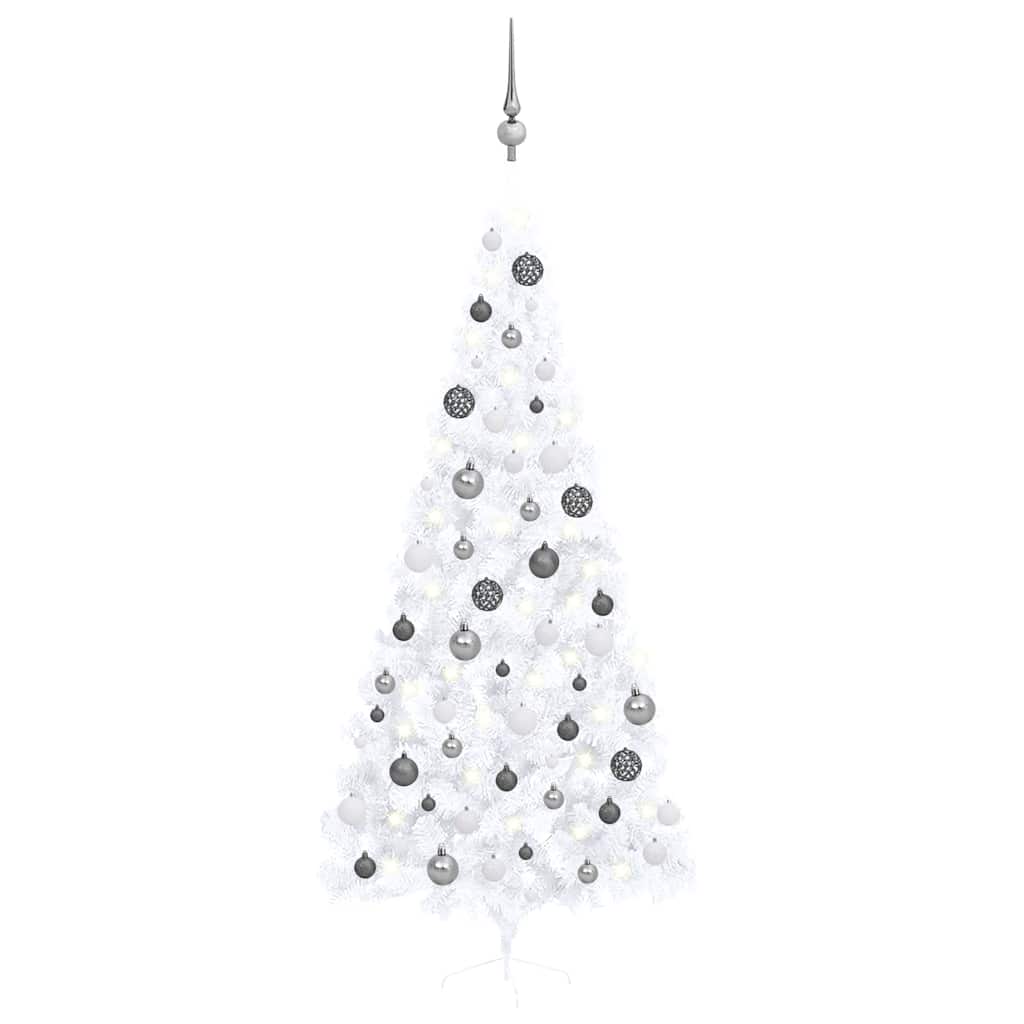 Kunstkerstboom met verlichting en kerstballen half 240 cm wit – afbeelding 1
