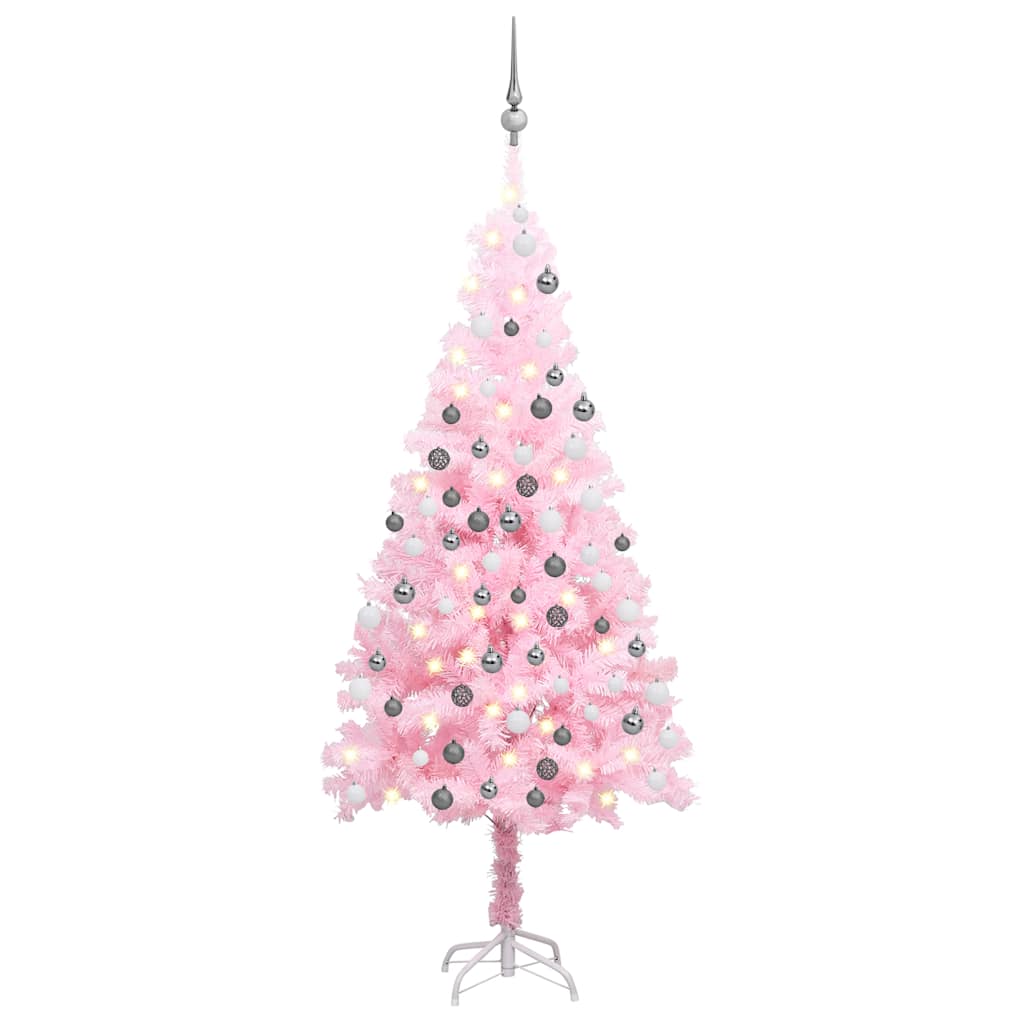 Kunstkerstboom met verlichting en kerstballen 120 cm PVC roze – afbeelding 1