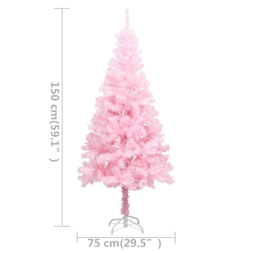 Kunstkerstboom met verlichting en kerstballen 150 cm PVC roze – afbeelding 12