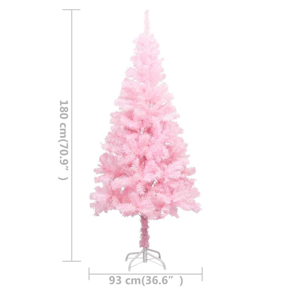 Kunstkerstboom met verlichting en kerstballen 180 cm PVC roze – afbeelding 12