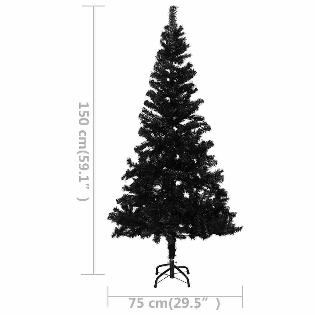 Kunstkerstboom met verlichting en kerstballen 150 cm PVC zwart – afbeelding 12
