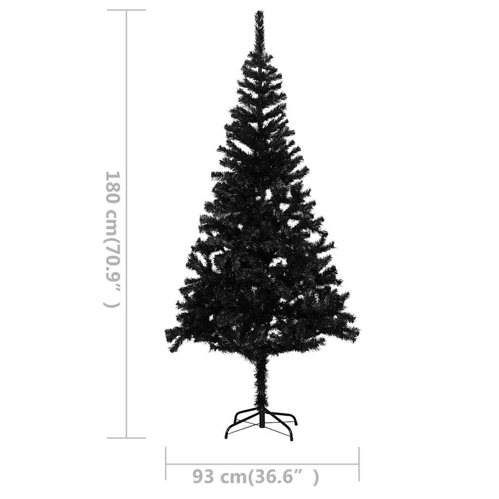 Kunstkerstboom met verlichting en kerstballen 180 cm PVC zwart – afbeelding 12