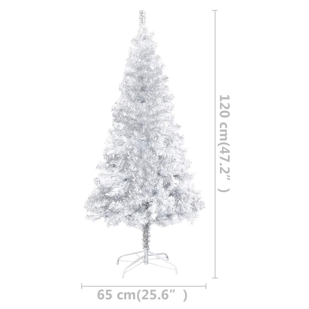 Kunstkerstboom met verlichting en kerstballen 120 cm PET zilver – afbeelding 12