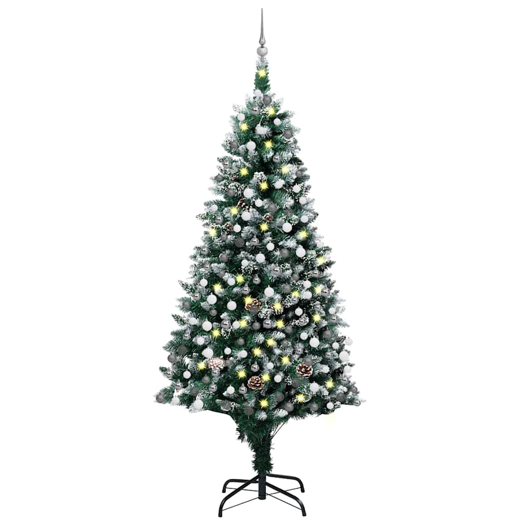 Kunstkerstboom met LED en kerstballen en dennenappels 210 cm