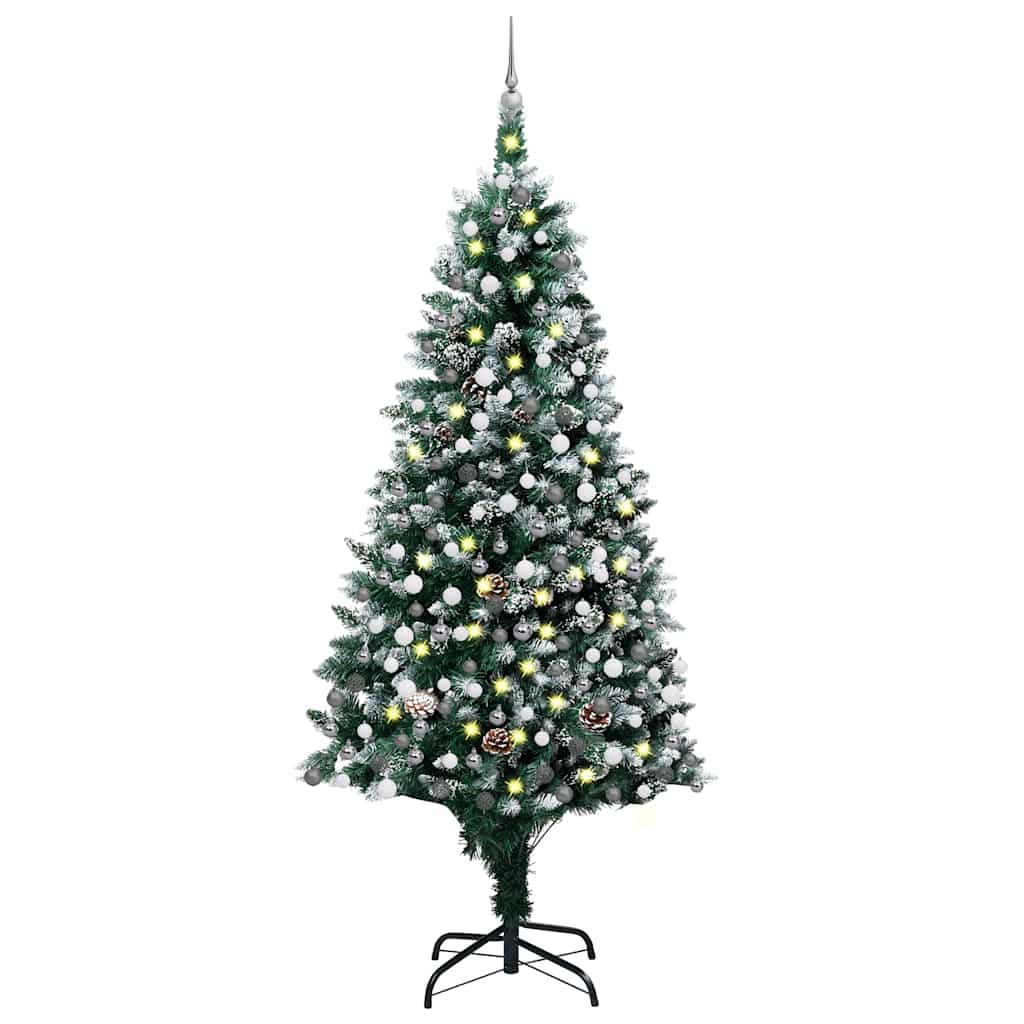 Kunstkerstboom met LED en kerstballen en dennenappels 240 cm