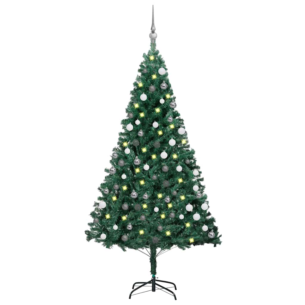Kunstkerstboom met verlichting en kerstballen 180 cm PVC groen – afbeelding 1