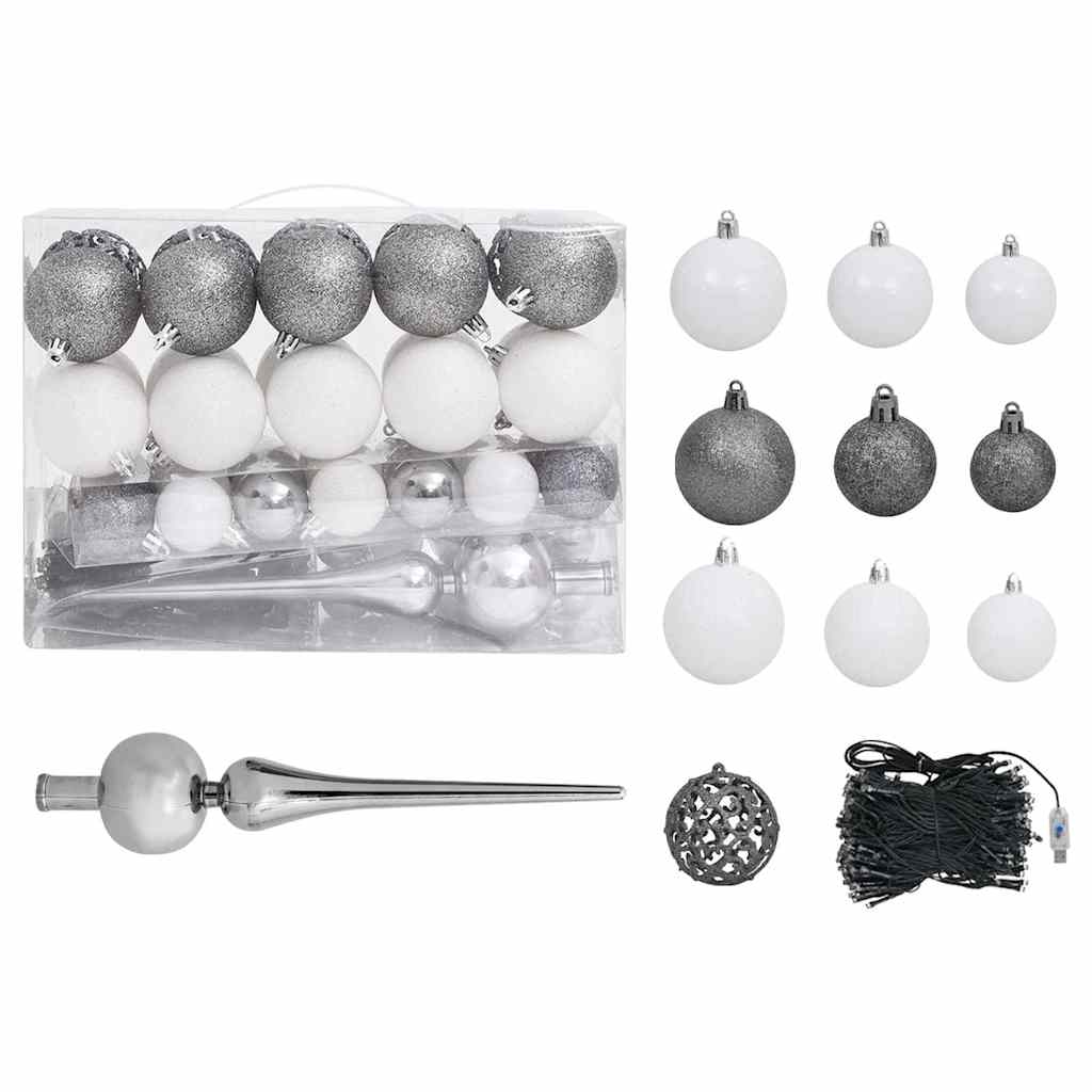 Kunstkerstboom met verlichting en kerstballen 180 cm PVC groen – afbeelding 2