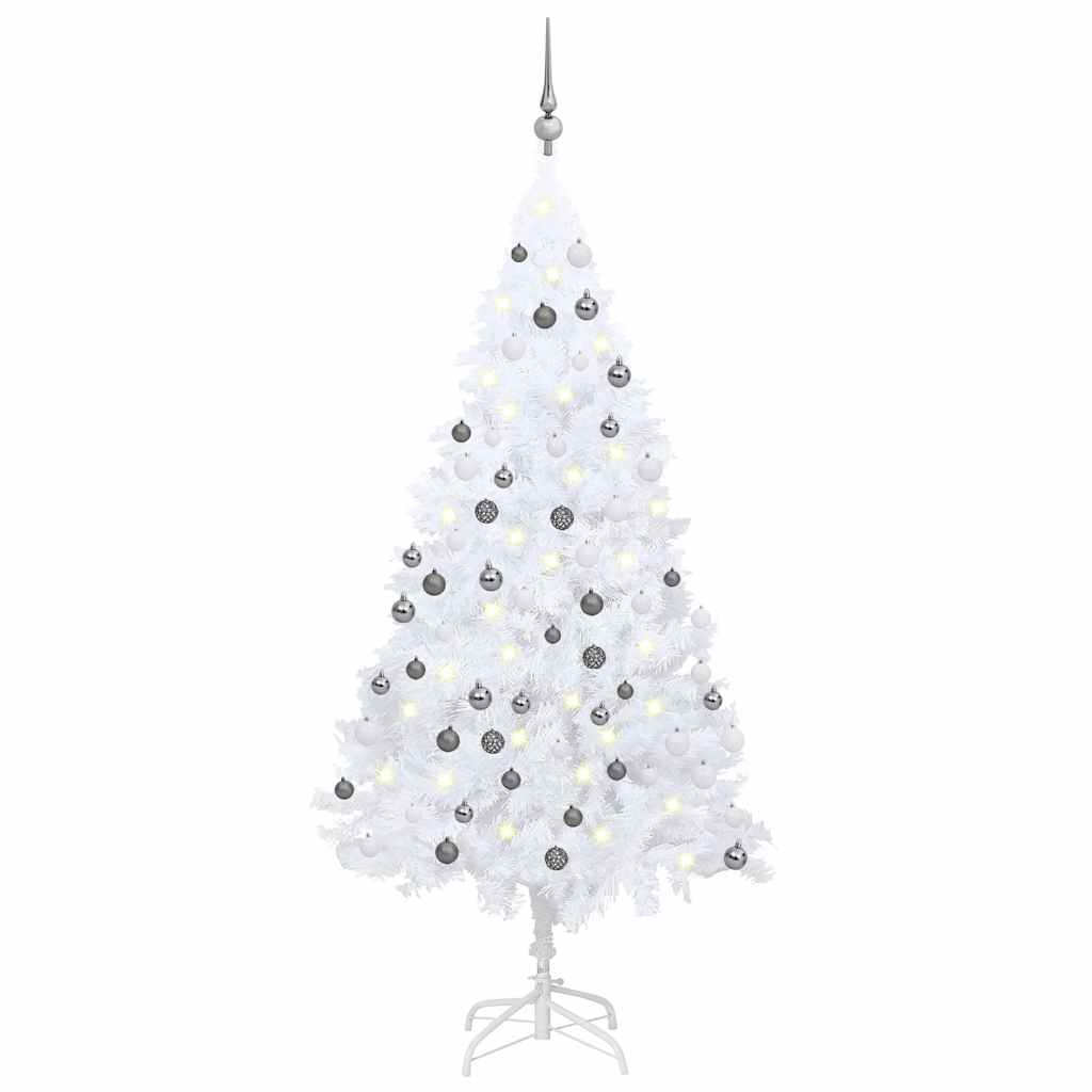 Kunstkerstboom met verlichting en kerstballen 120 cm PVC wit – afbeelding 1