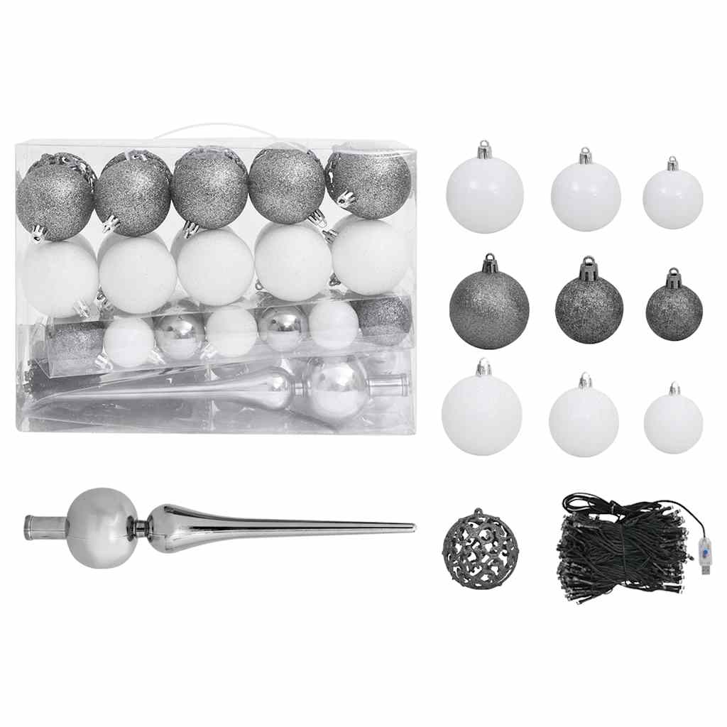 Kunstkerstboom met verlichting en kerstballen 120 cm PVC wit – afbeelding 2
