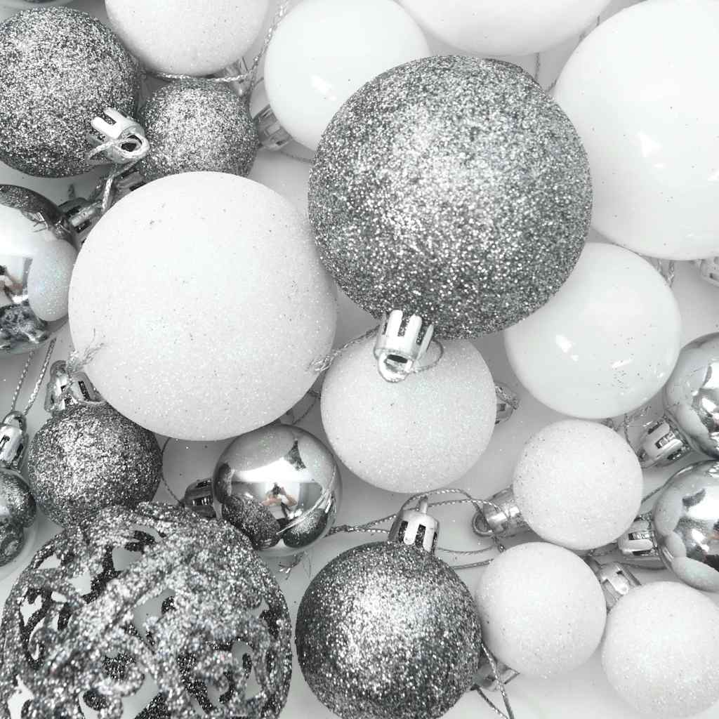 Kunstkerstboom met verlichting en kerstballen 180 cm PVC wit – afbeelding 6