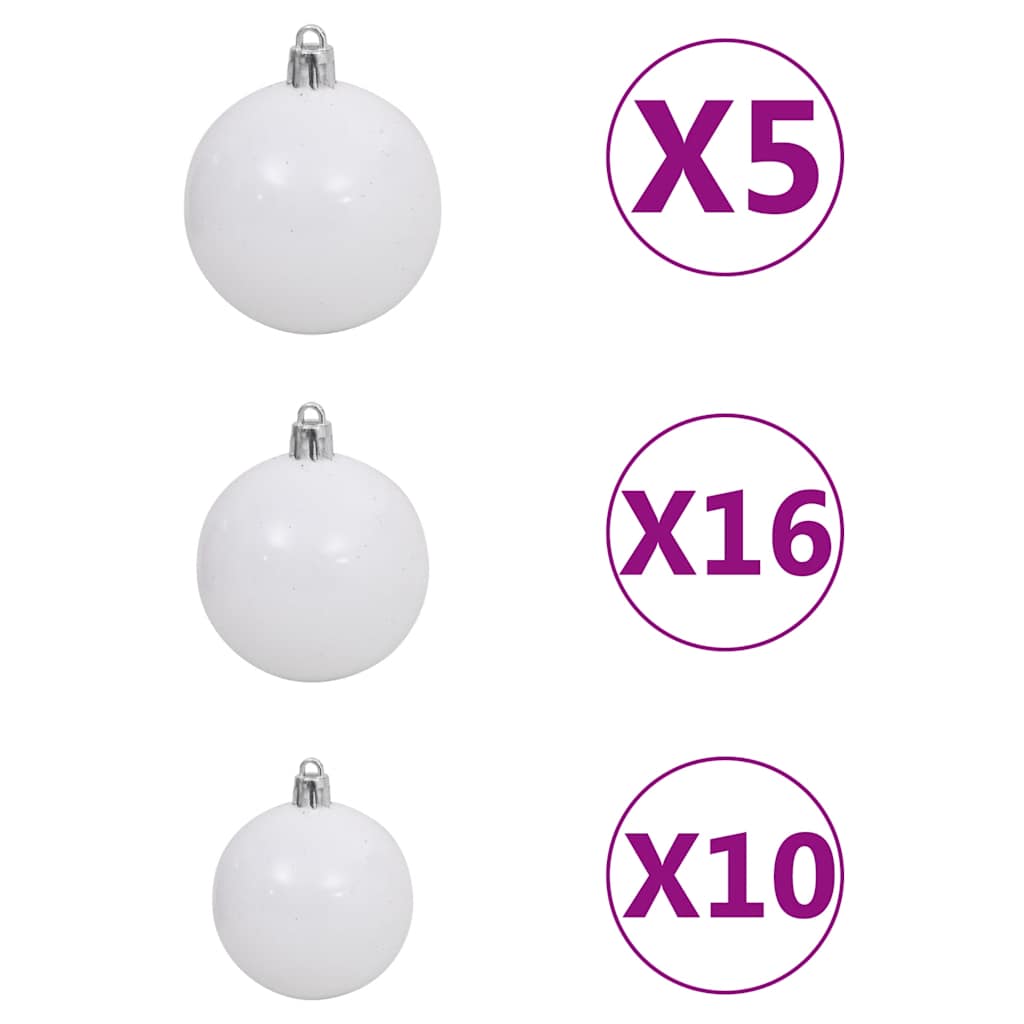 Kunstkerstboom met verlichting en kerstballen 210 cm PVC wit – afbeelding 7