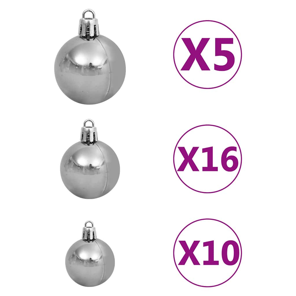Kunstkerstboom met verlichting en kerstballen 210 cm PVC wit – afbeelding 8