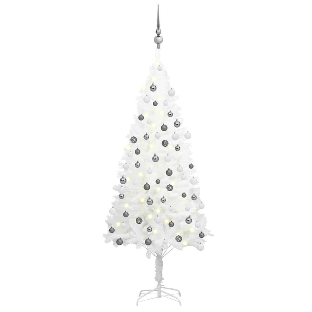 Kunstkerstboom met verlichting en kerstballen 120 cm wit – afbeelding 1