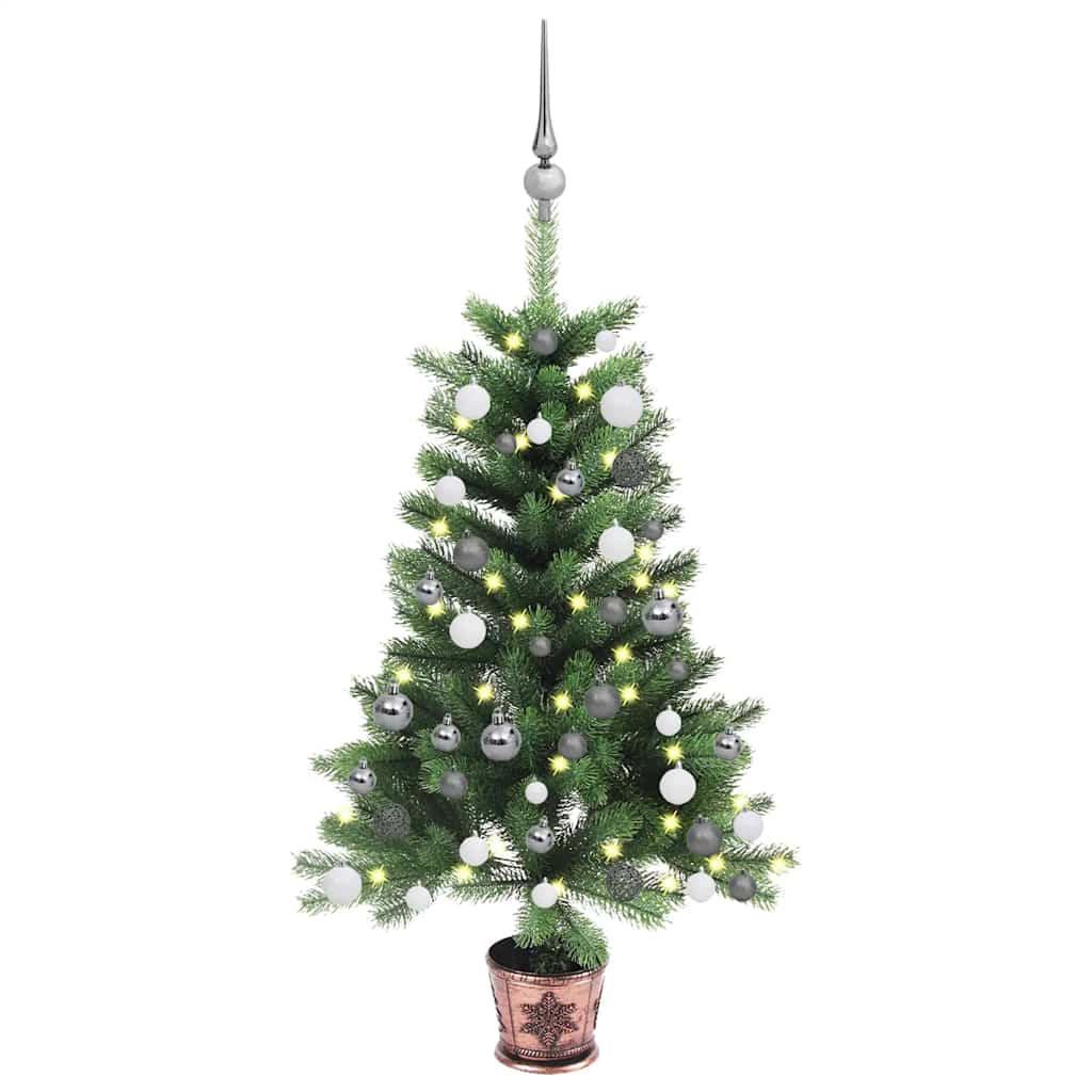 Kunstkerstboom met verlichting en kerstballen 65 cm groen – afbeelding 1