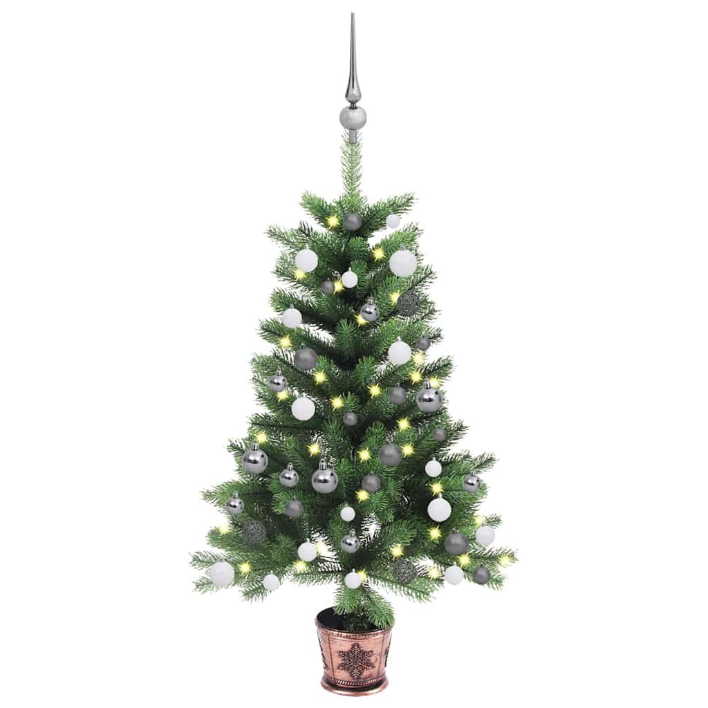 Kunstkerstboom met verlichting en kerstballen 90 cm groen – afbeelding 1