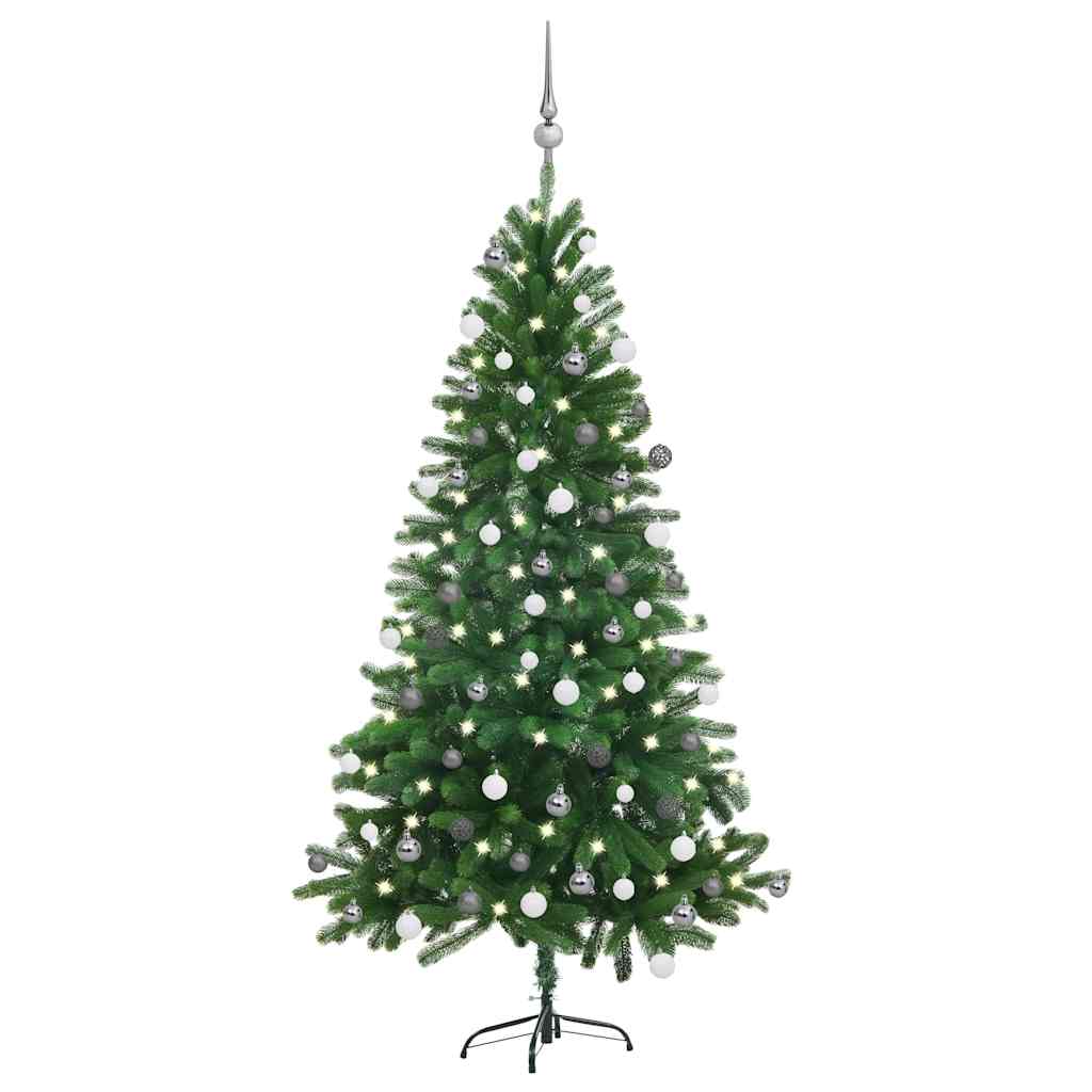 Kunstkerstboom met verlichting en kerstballen 150 cm groen – afbeelding 1