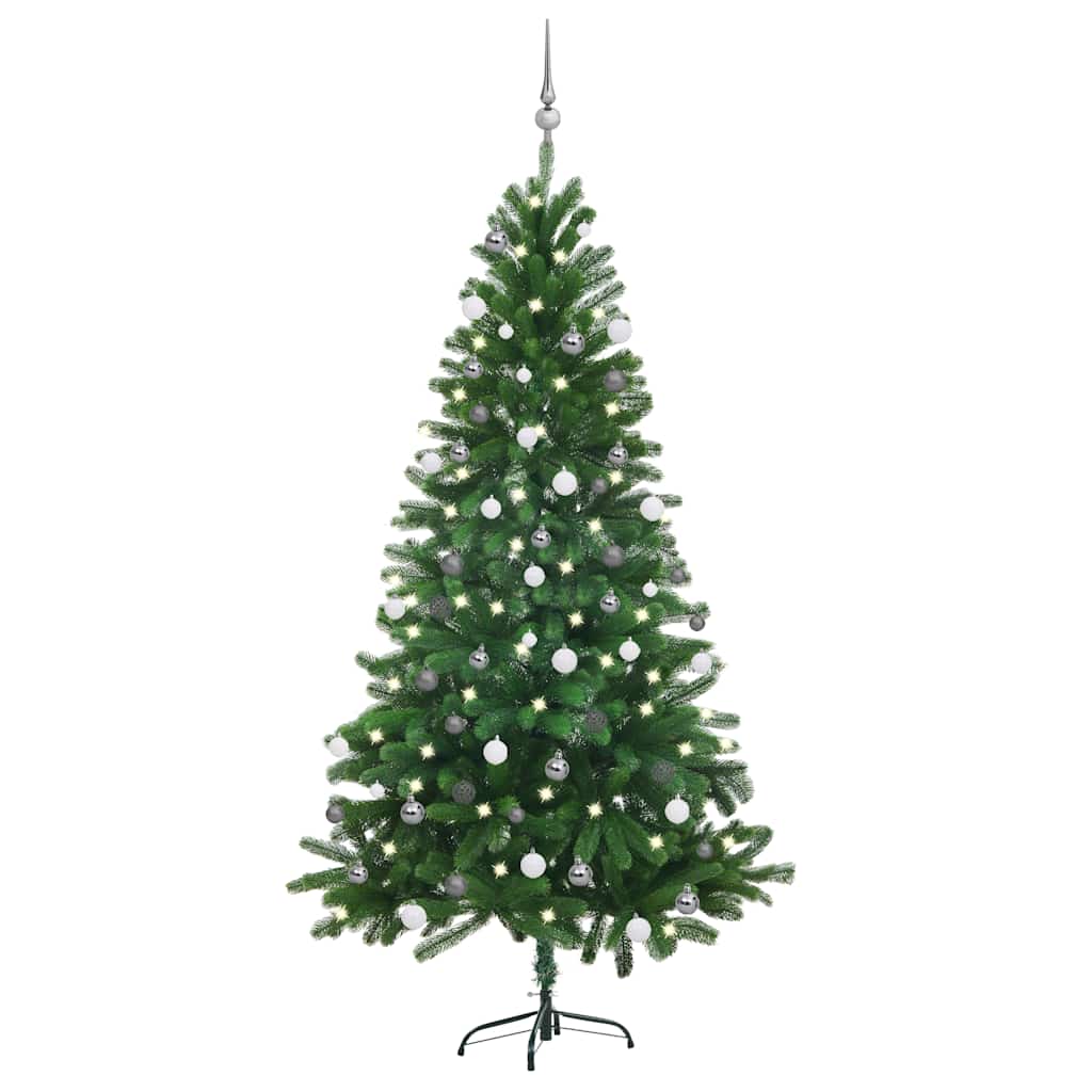 Kunstkerstboom met verlichting en kerstballen 180 cm groen – afbeelding 1