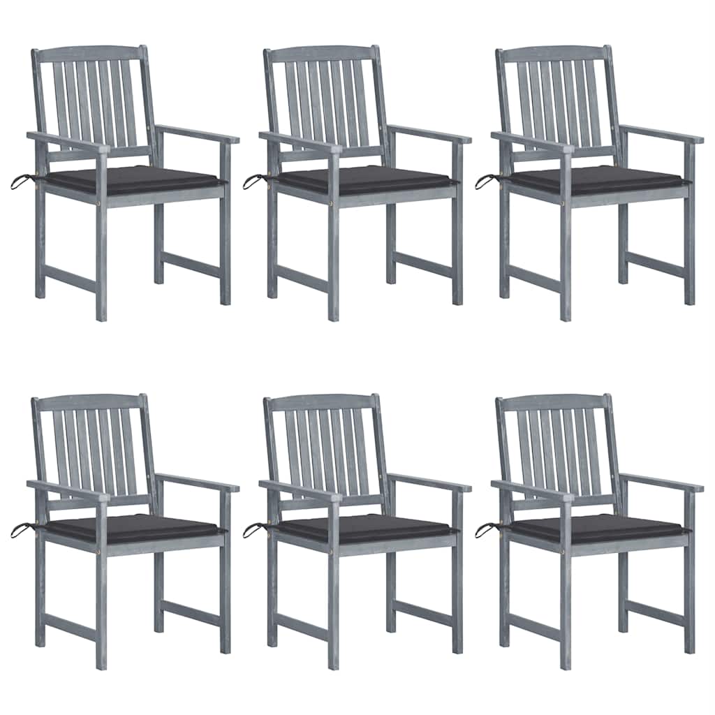 Tuinstoelen 6 st met kussens massief acaciahout grijs – afbeelding 1
