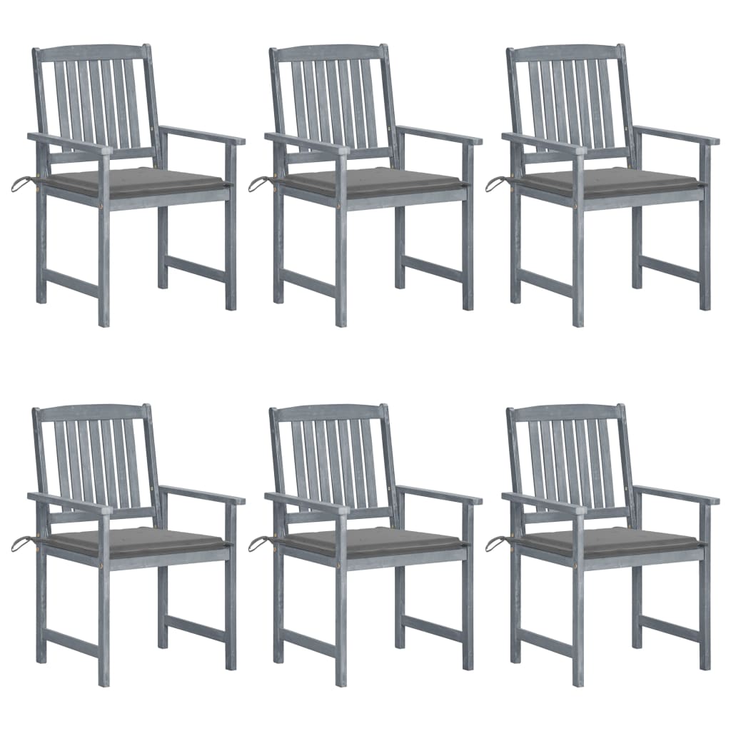 Tuinstoelen 6 st met kussens massief acaciahout grijs – afbeelding 1