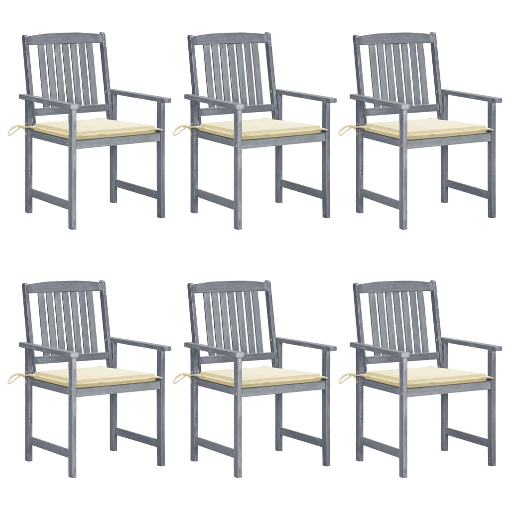 Tuinstoelen 6 st met kussens massief acaciahout grijs