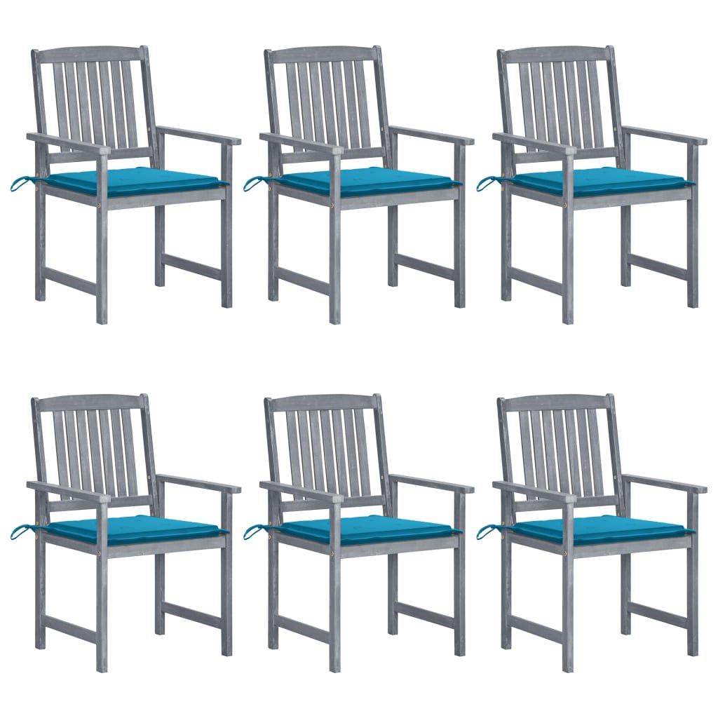 Tuinstoelen 6 st met kussens massief acaciahout grijs – afbeelding 1