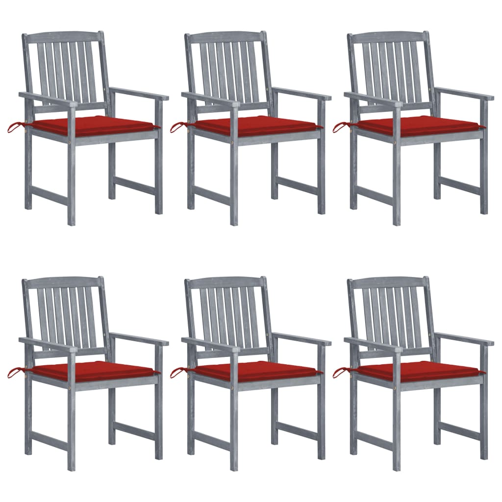 Tuinstoelen 6 st met kussens massief acaciahout grijs