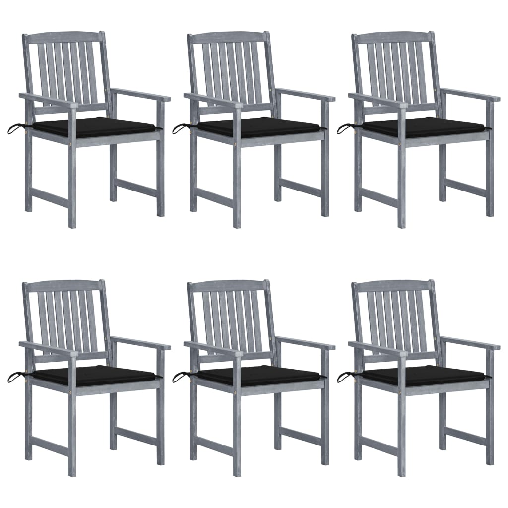 Tuinstoelen 6 st met kussens massief acaciahout grijs – afbeelding 1