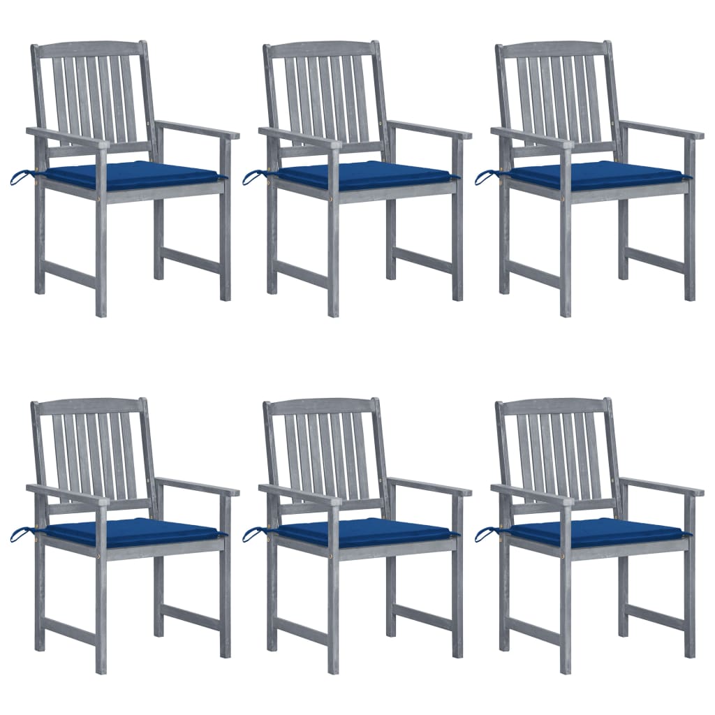 Tuinstoelen 6 st met kussens massief acaciahout grijs – afbeelding 1
