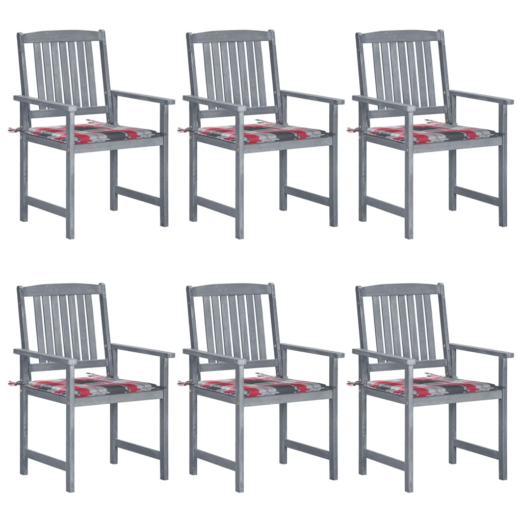 Tuinstoelen 6 st met kussens massief acaciahout grijs