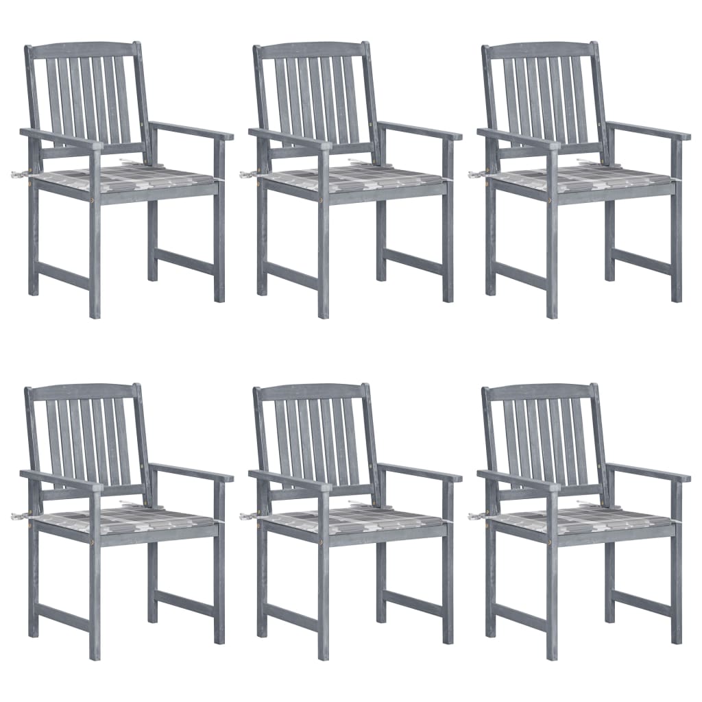 Tuinstoelen 6 st met kussens massief acaciahout grijs – afbeelding 1