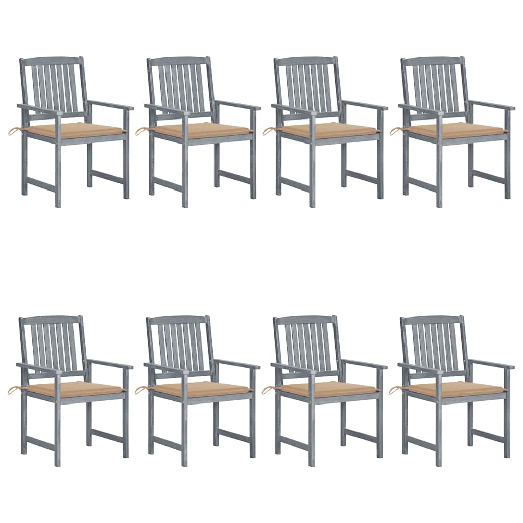 Tuinstoelen 8 st met kussens massief acaciahout grijs – afbeelding 1