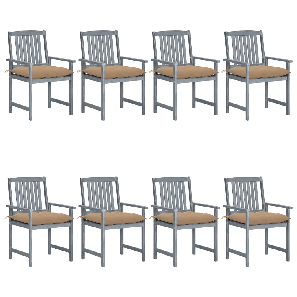 Tuinstoelen 8 st met kussens massief acaciahout grijs – afbeelding 1