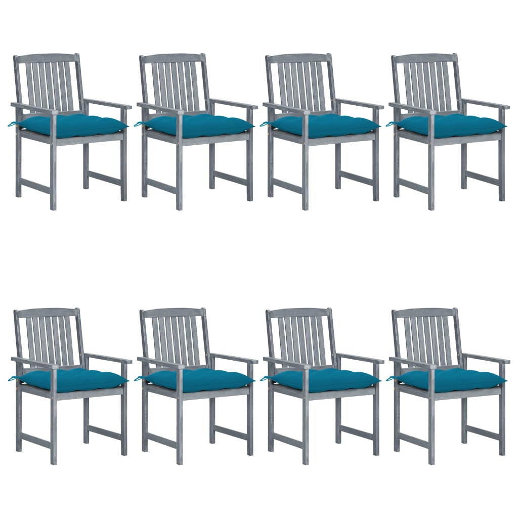 Tuinstoelen 8 st met kussens massief acaciahout grijs – afbeelding 1