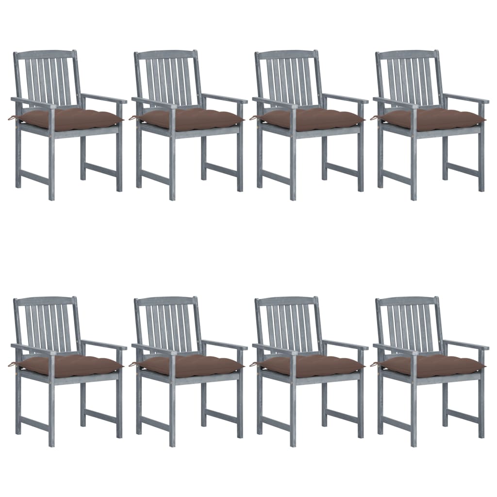 Tuinstoelen 8 st met kussens massief acaciahout grijs – afbeelding 1