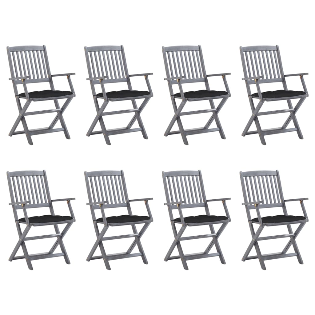 Tuinstoelen 8 st inklapbaar met kussens massief acaciahout – afbeelding 1