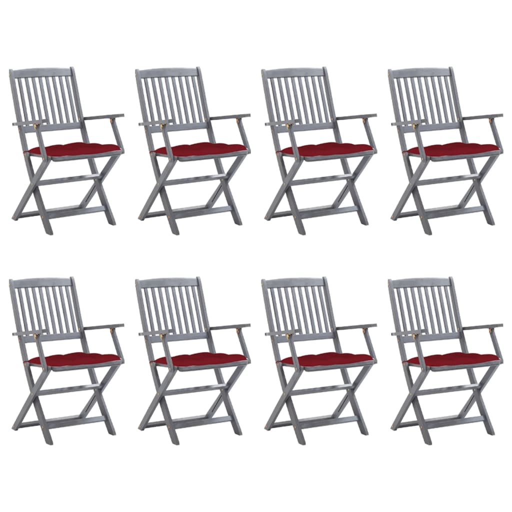 Tuinstoelen 8 st inklapbaar met kussens massief acaciahout – afbeelding 1