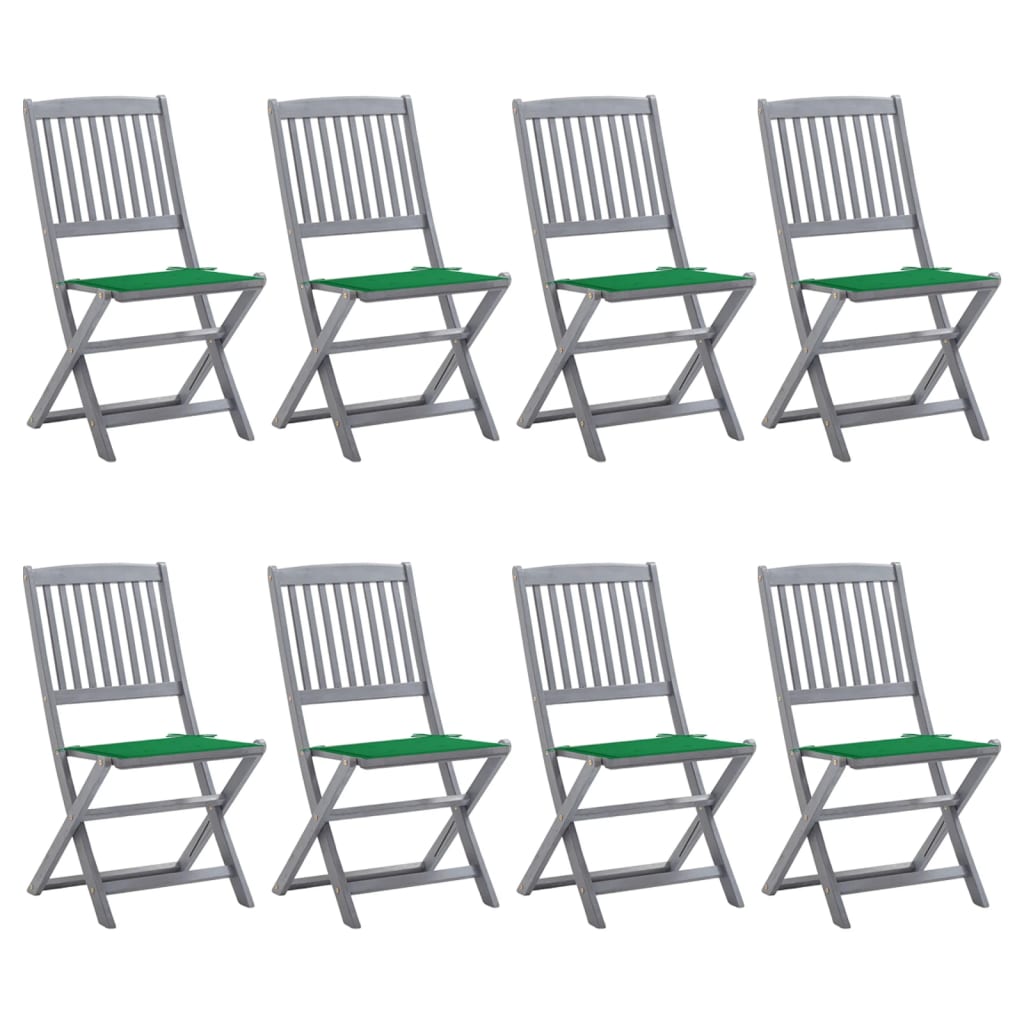 Tuinstoelen 8 st inklapbaar met kussens massief acaciahout – afbeelding 1