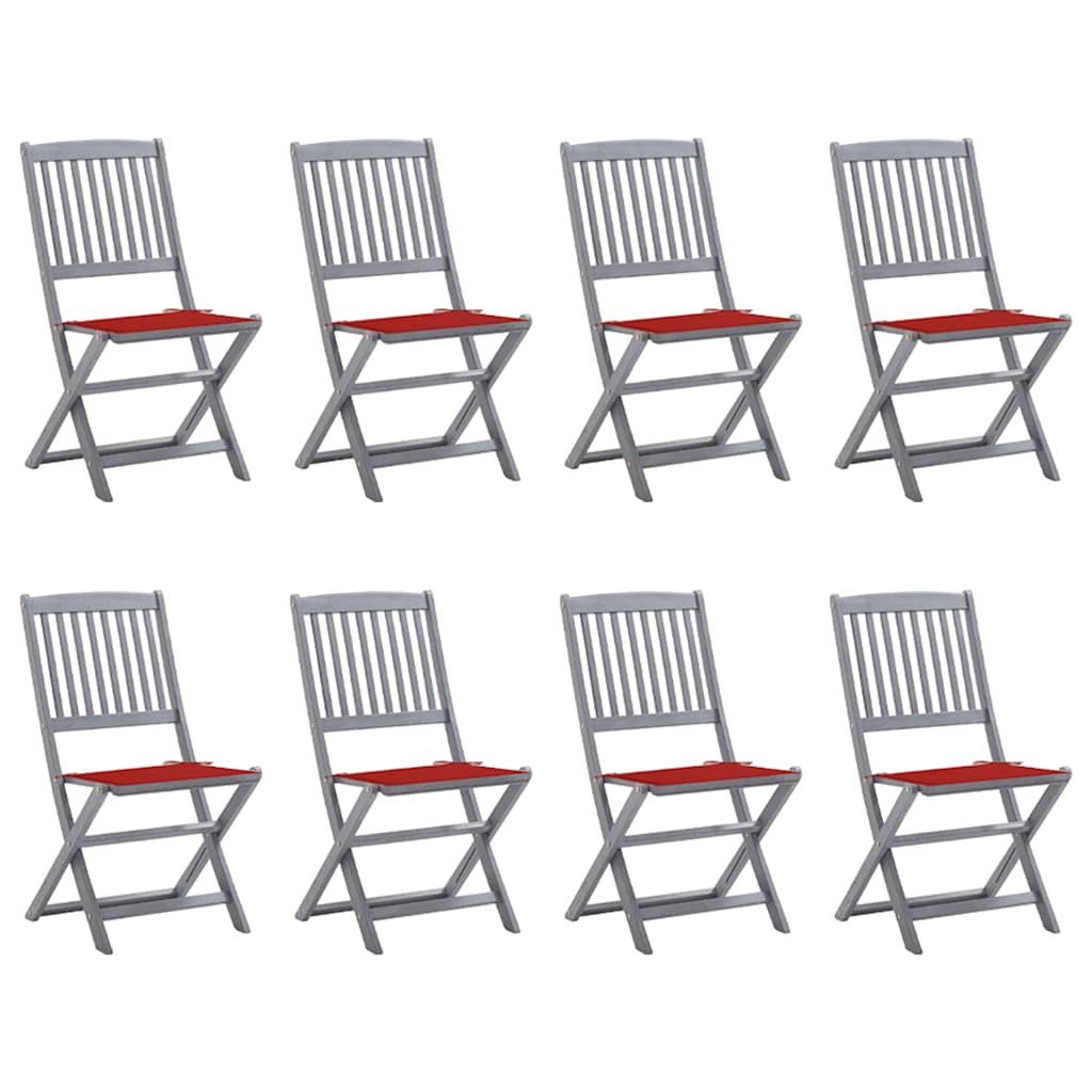 Tuinstoelen 8 st inklapbaar met kussens massief acaciahout – afbeelding 1