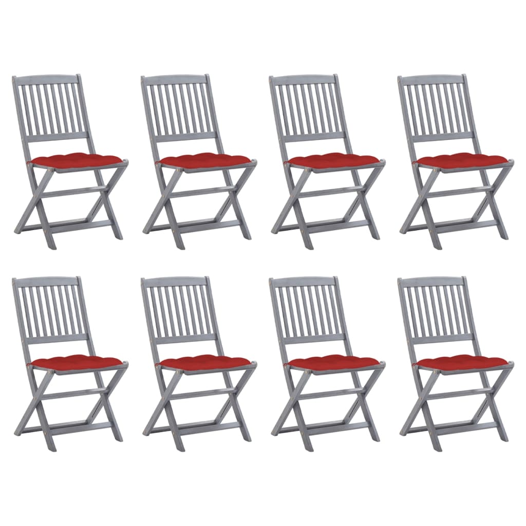 Tuinstoelen 8 st inklapbaar met kussens massief acaciahout – afbeelding 1