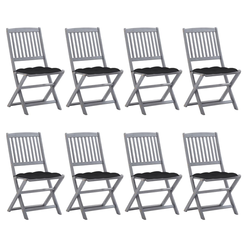 Tuinstoelen 8 st inklapbaar met kussens massief acaciahout – afbeelding 1