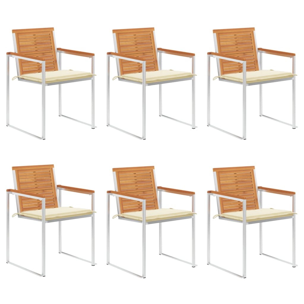 Tuinstoelen 6 st met kussens massief acaciahout