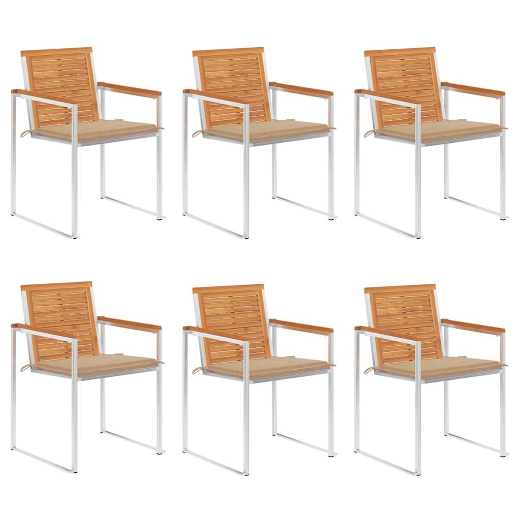Tuinstoelen 6 st met kussens massief acaciahout – afbeelding 1