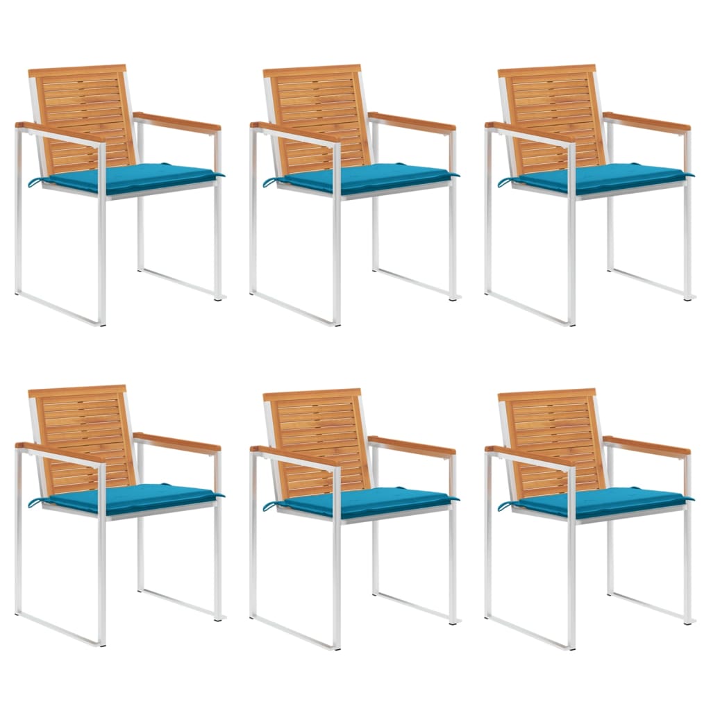 Tuinstoelen 6 st met kussens massief acaciahout – afbeelding 1