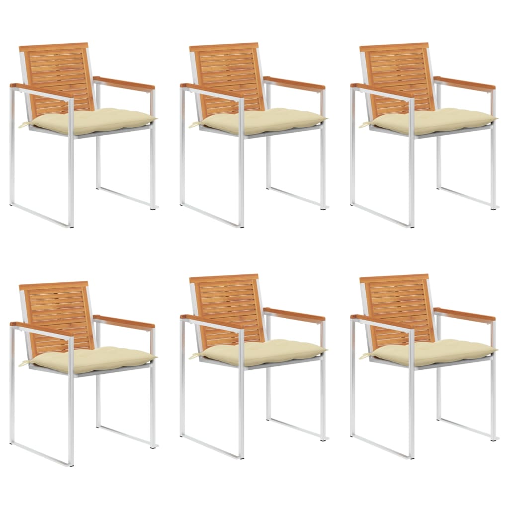 Tuinstoelen 6 st met kussens massief acaciahout