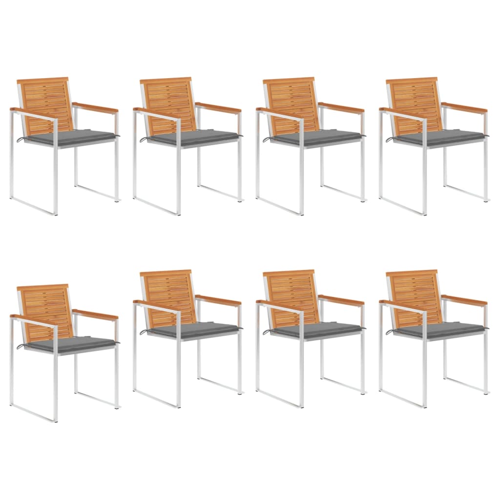 Tuinstoelen 8 st met kussens massief acaciahout – afbeelding 1