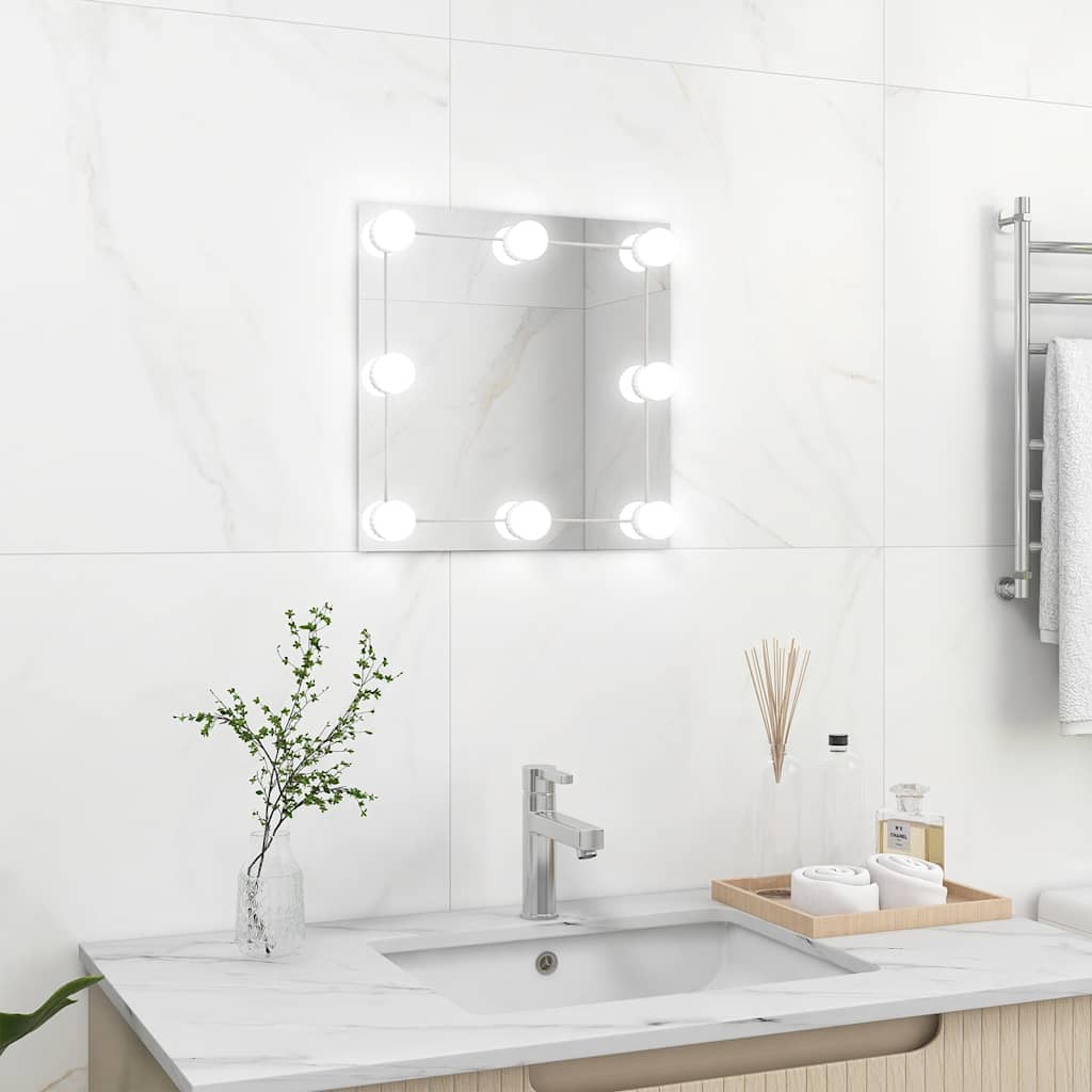 Wandspiegel met LED-lampen vierkant glas